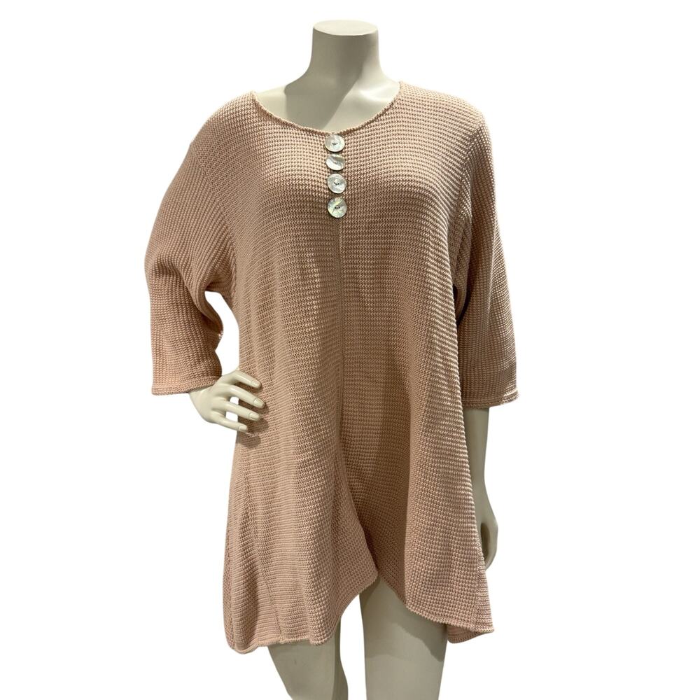 Margaret Winters Size Medium Pink/Blush Scoop Neck Ladies Waffle Knit Sweater